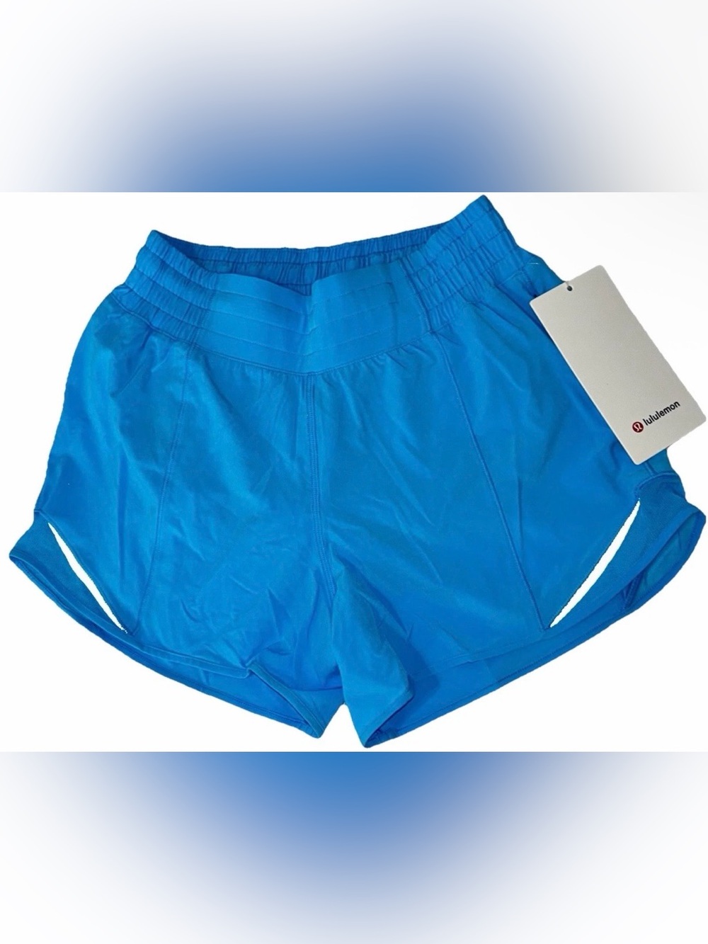 NWT LULULEMON SIZE 4 HOTTY HOT HIGH RISE 4” SHORT LINED AUTHENTIC KAYAK BLUE